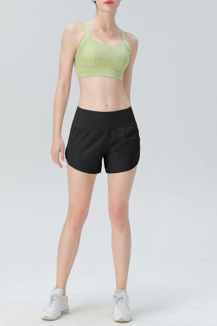 Back Waistband Zip Pocket Running Shorts - Black - 1