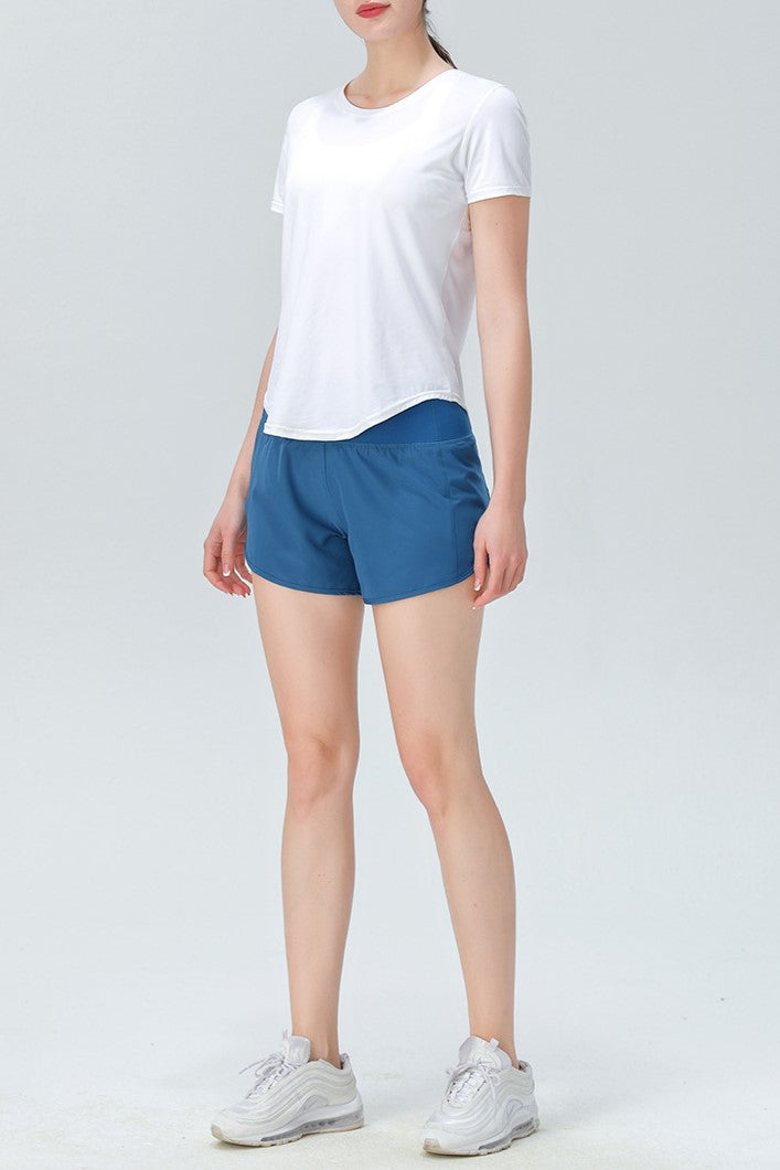 Back Waistband Zip Pocket Running Shorts - Blue