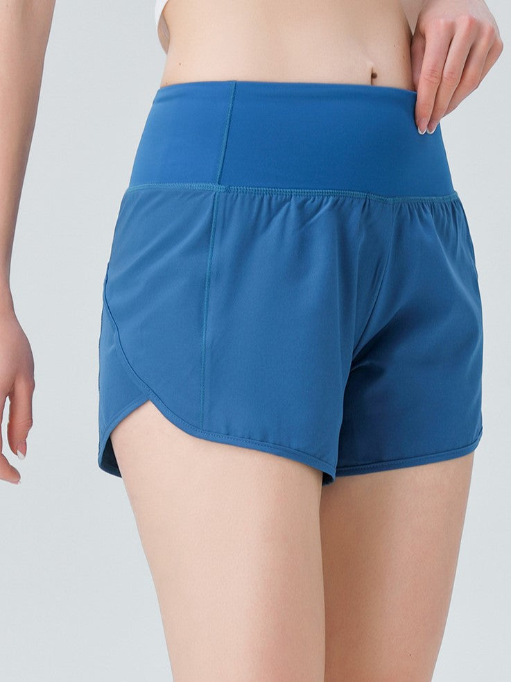 Back Waistband Zip Pocket Running Shorts - Blue - 4