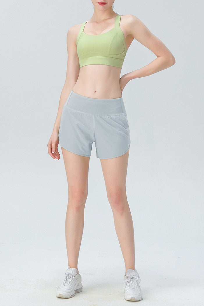 Back Waistband Zip Pocket Running Shorts - Gray - 1