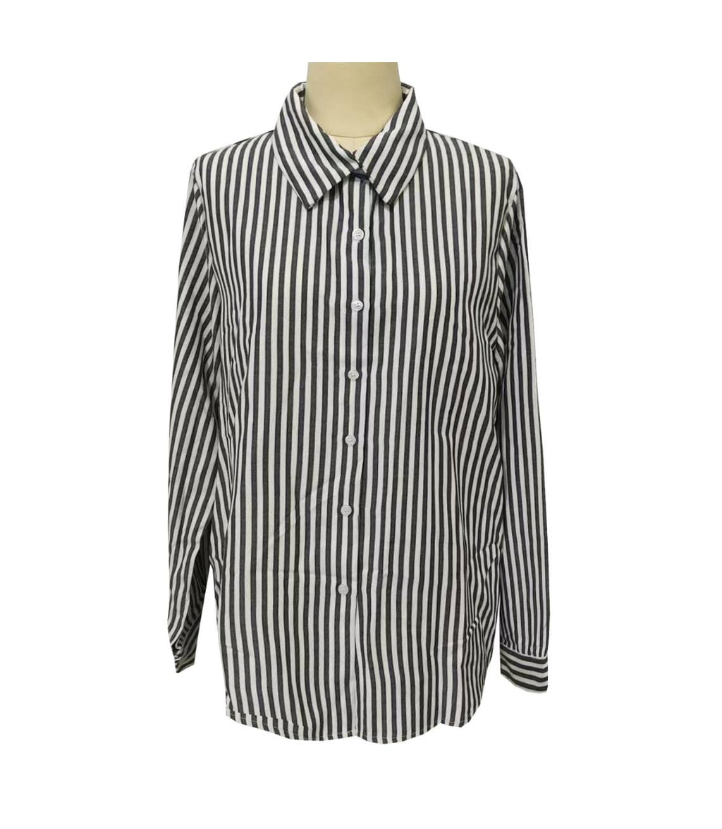 Vertical Stripe Oversized Button Up Shirt