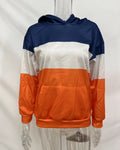 Retro Colorblock Kangaroo Pocket Hoodie - Orange
