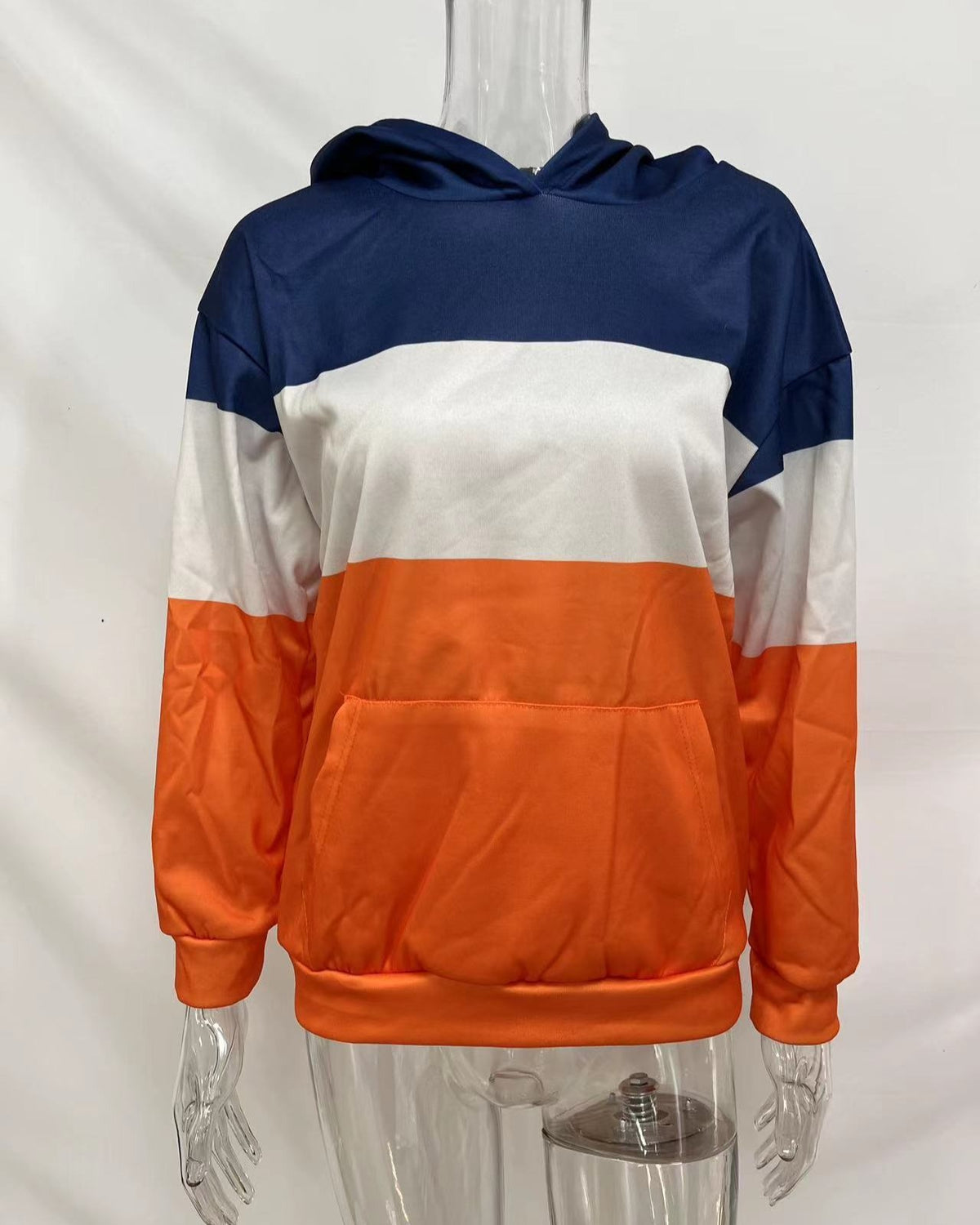 Retro Colorblock Kangaroo Pocket Hoodie - Orange