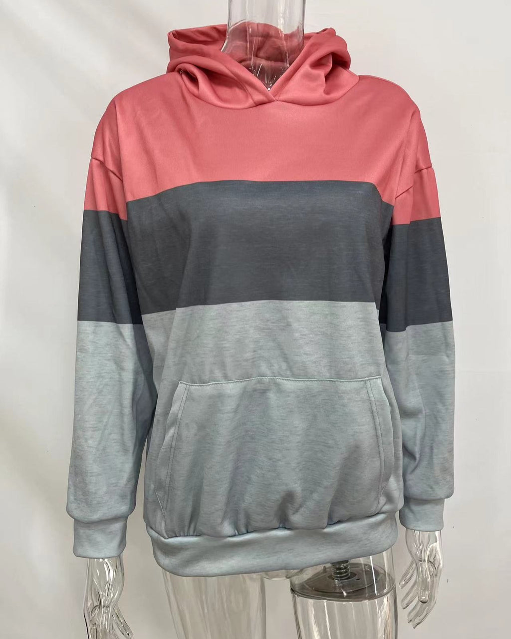 Retro Colorblock Kangaroo Pocket Hoodie - Pink