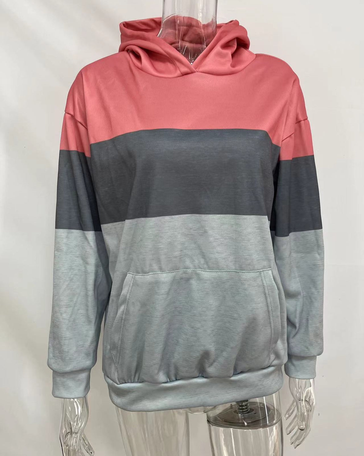 Retro Colorblock Kangaroo Pocket Hoodie - Pink