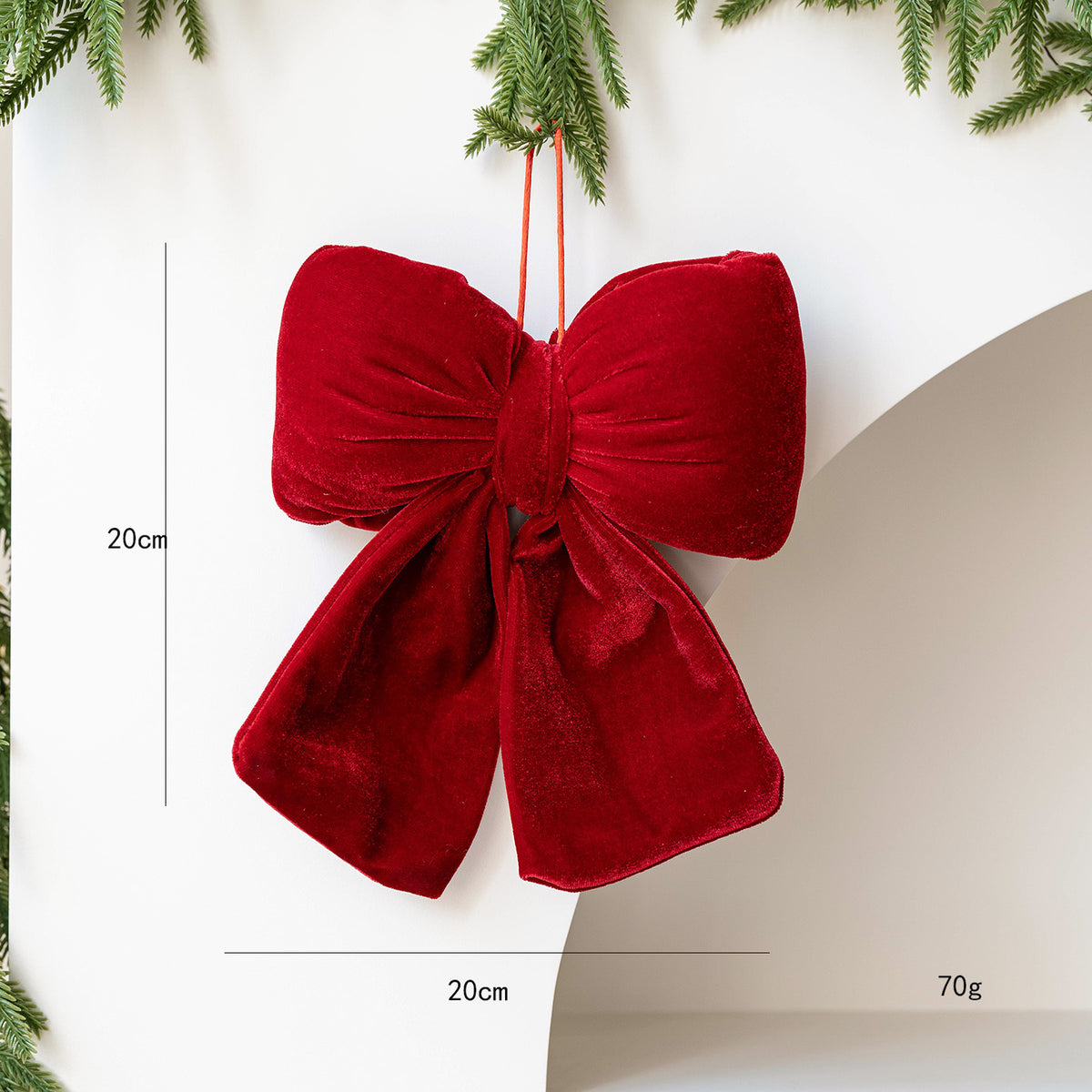 Velvet Christmas Tree Bow With Hanging Loop - Winered-M