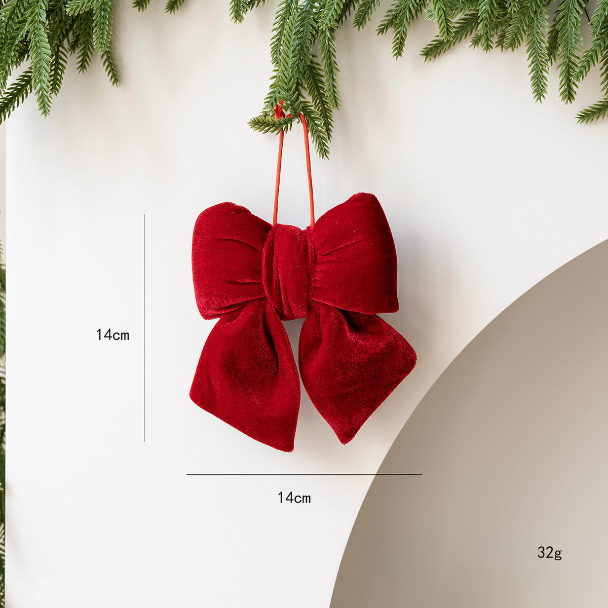 Velvet Christmas Tree Bow With Hanging Loop - Winered-S