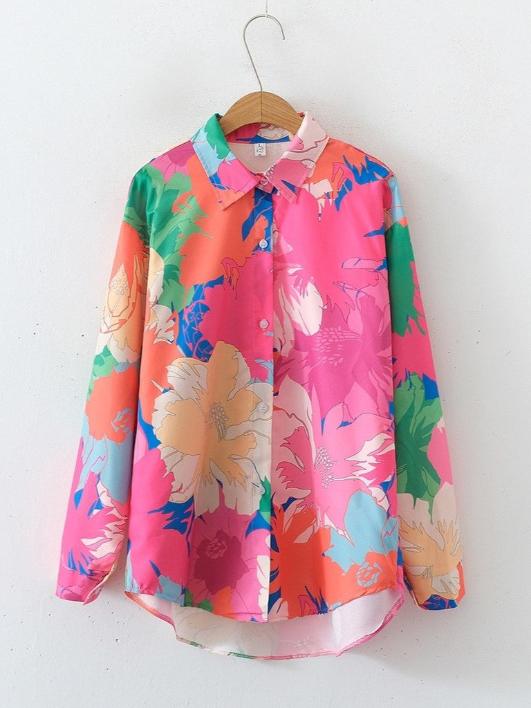 Tropical Bloom Print Boyfriend Shirt - Floral