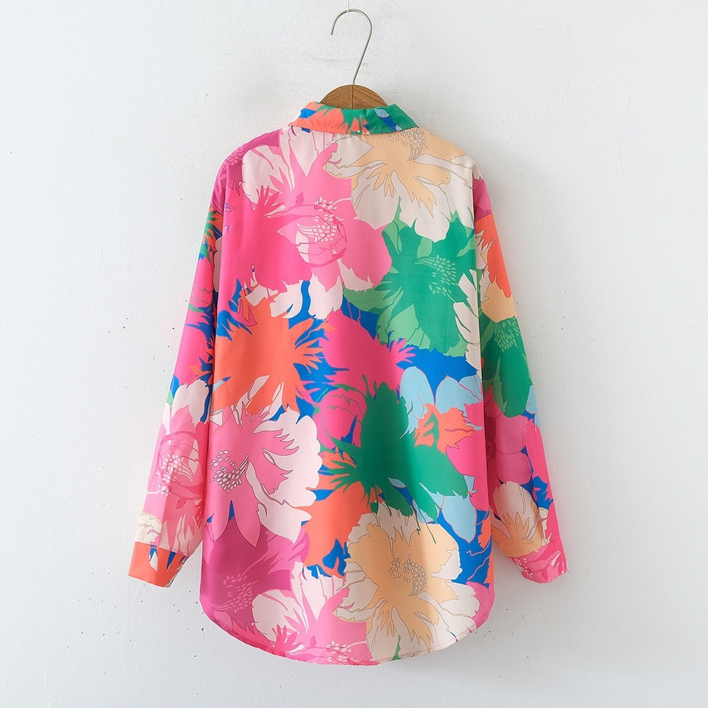Tropical Bloom Print Boyfriend Shirt - Floral - 1