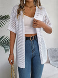 Open Front Sheer Knit Cover Up Shirt - White