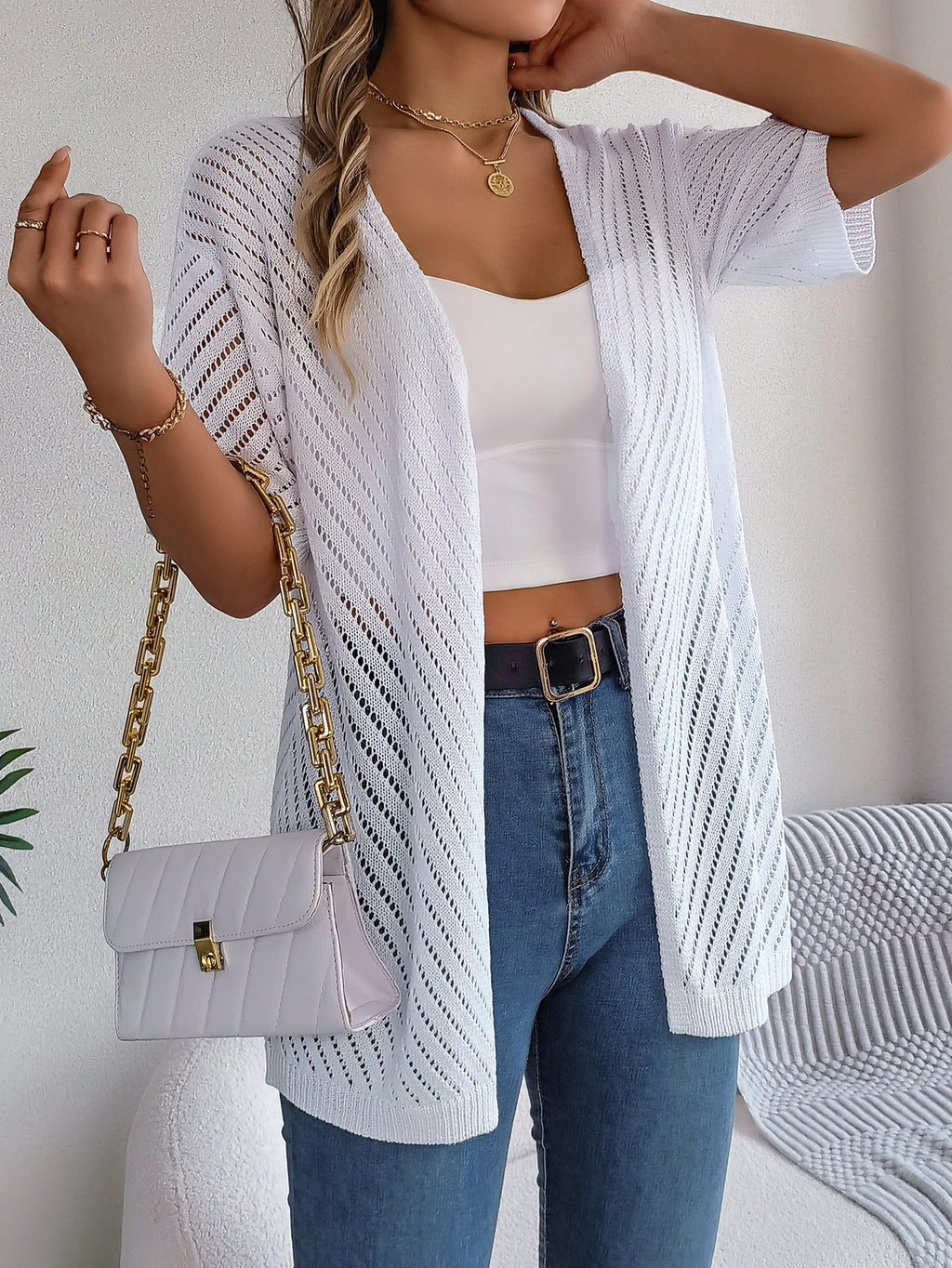 Open Front Sheer Knit Cover Up Shirt - view 2