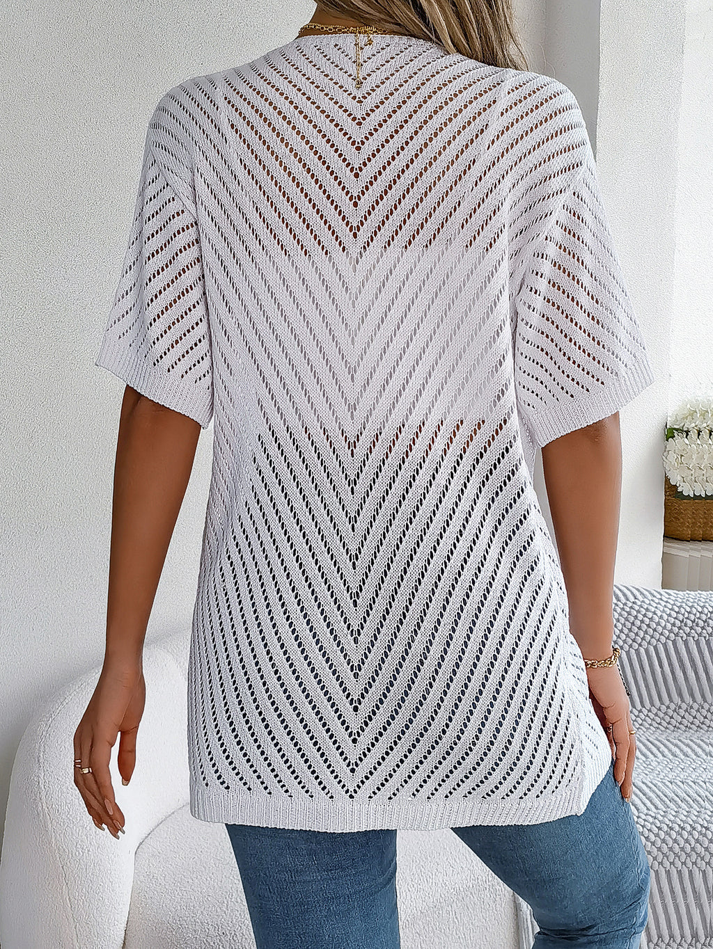 Open Front Sheer Knit Cover Up Shirt - view 3
