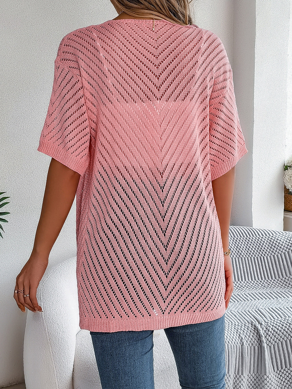 Open Front Sheer Knit Cover Up Shirt - view 4