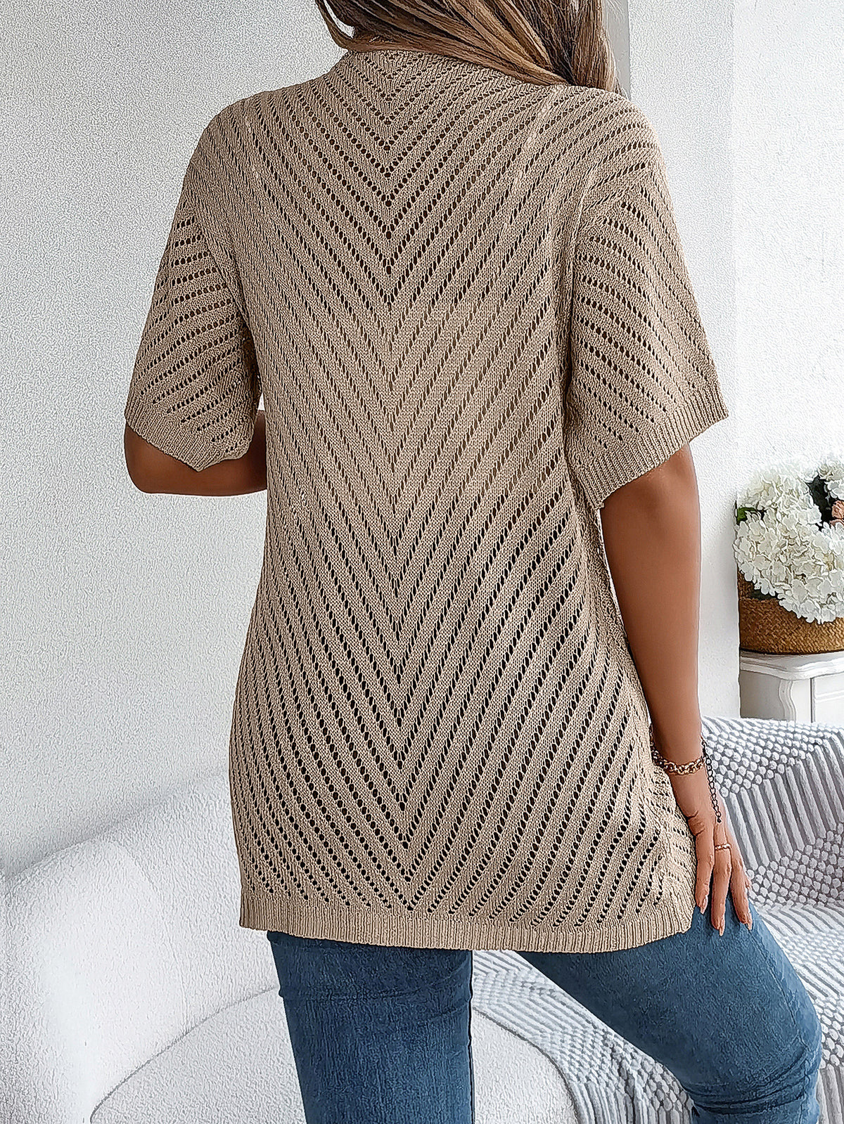 Open Front Sheer Knit Cover Up Shirt - view 5
