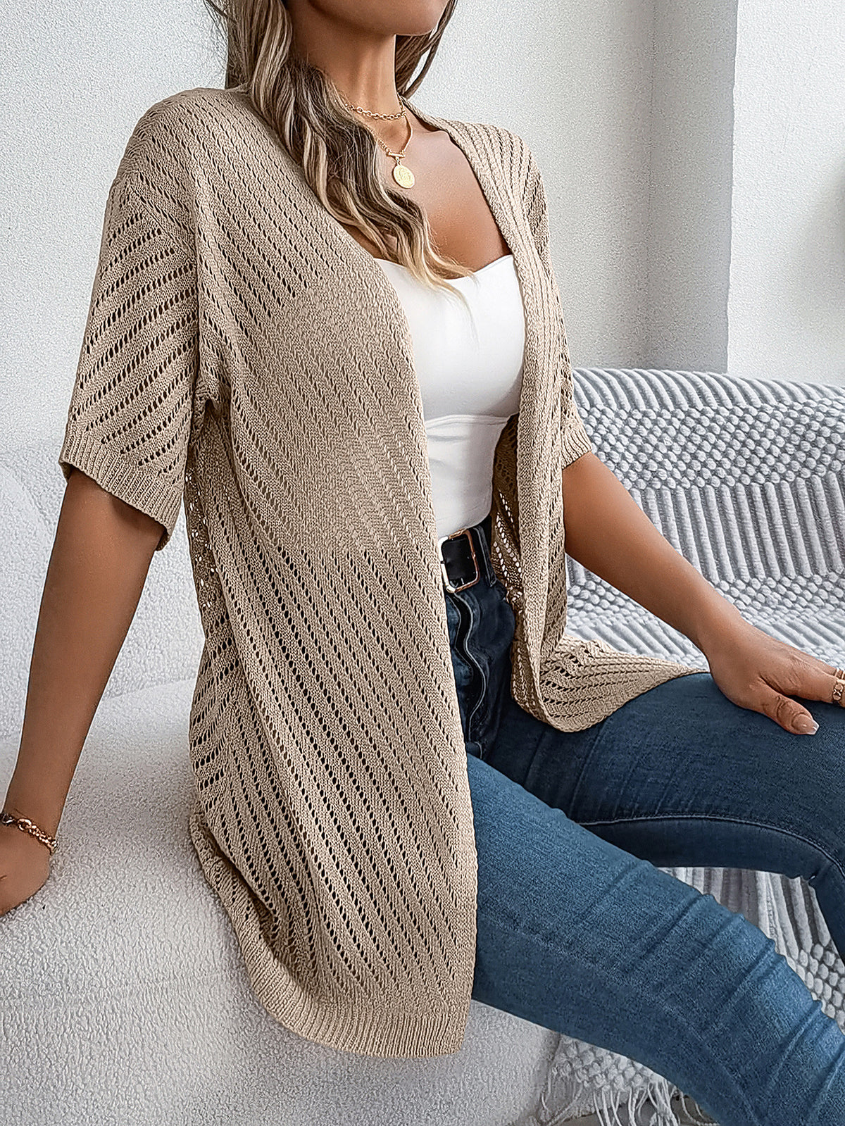 Open Front Sheer Knit Cover Up Shirt - view 6