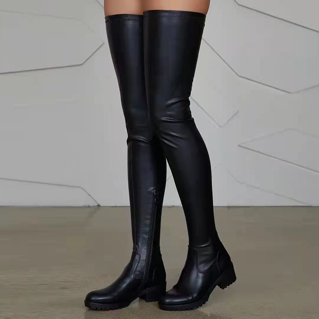 Over the Knee Faux Leather Block Heel Boots