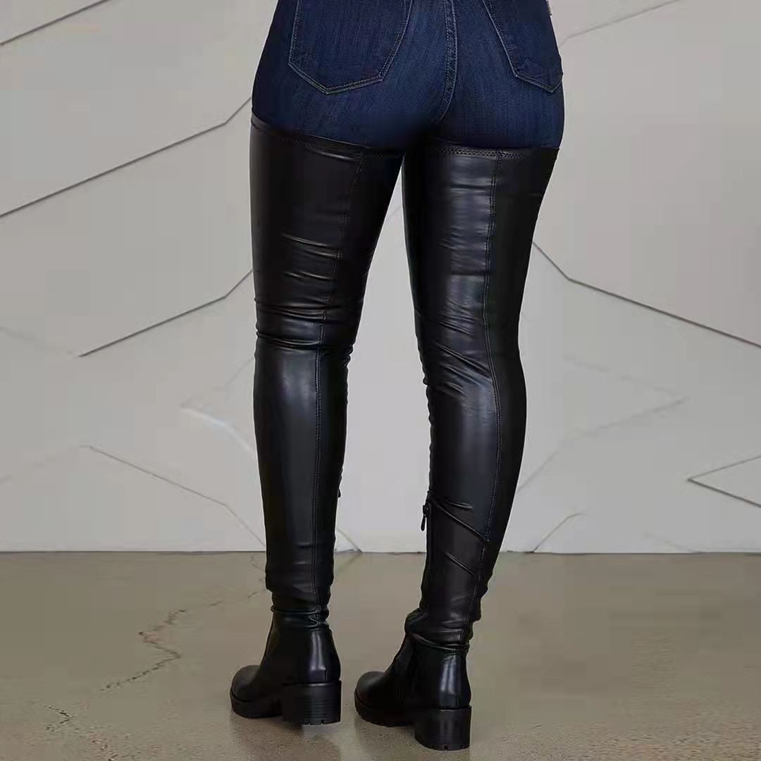 Over the Knee Faux Leather Block Heel Boots