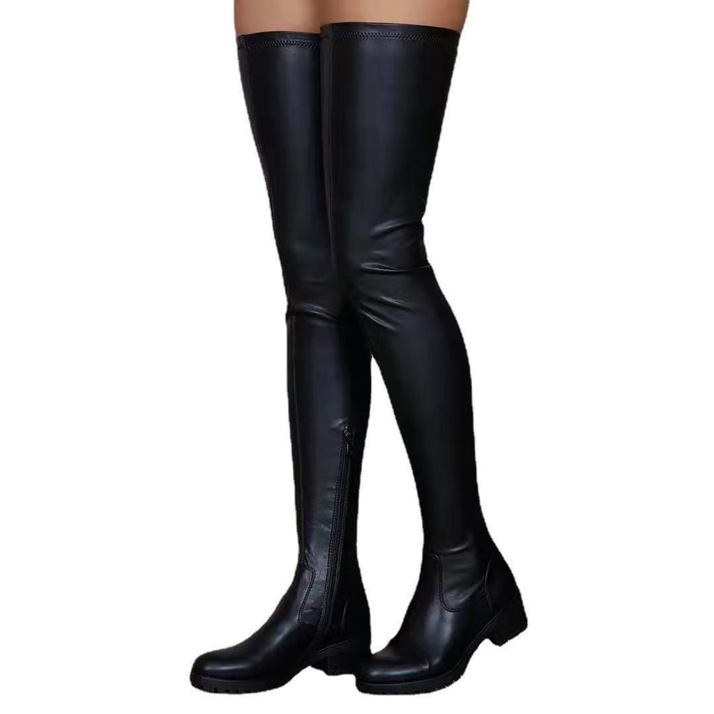 Over the Knee Faux Leather Block Heel Boots
