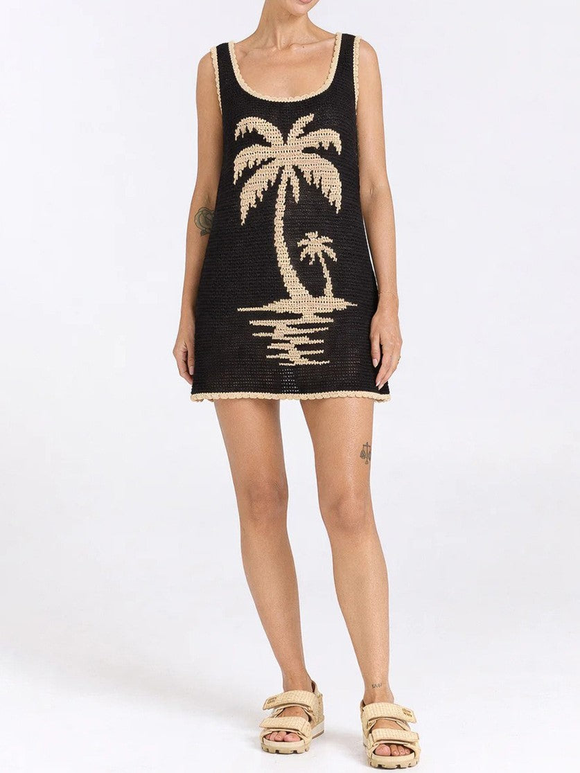 Palm Tree Crochet Knit Beach Cover Up - Black - 1
