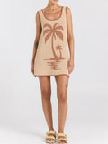 Palm Tree Crochet Knit Beach Cover Up - Brown