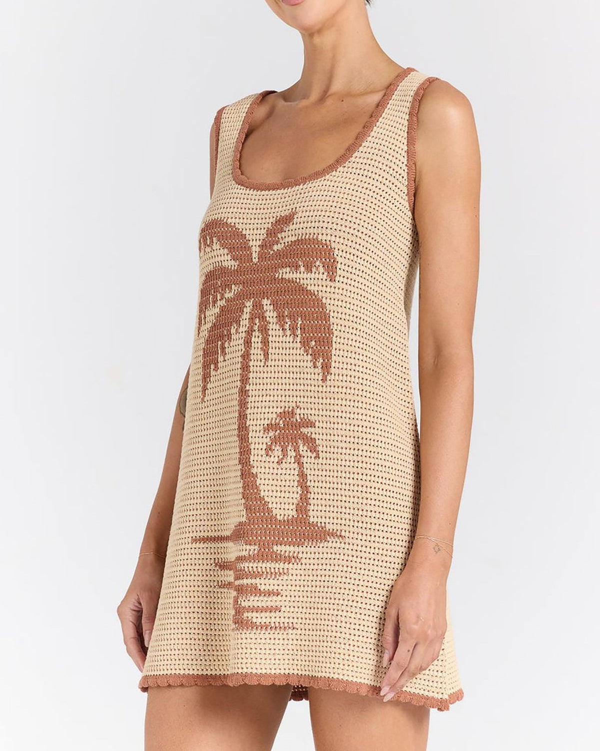 Palm Tree Crochet Knit Beach Cover Up - Brown - 2
