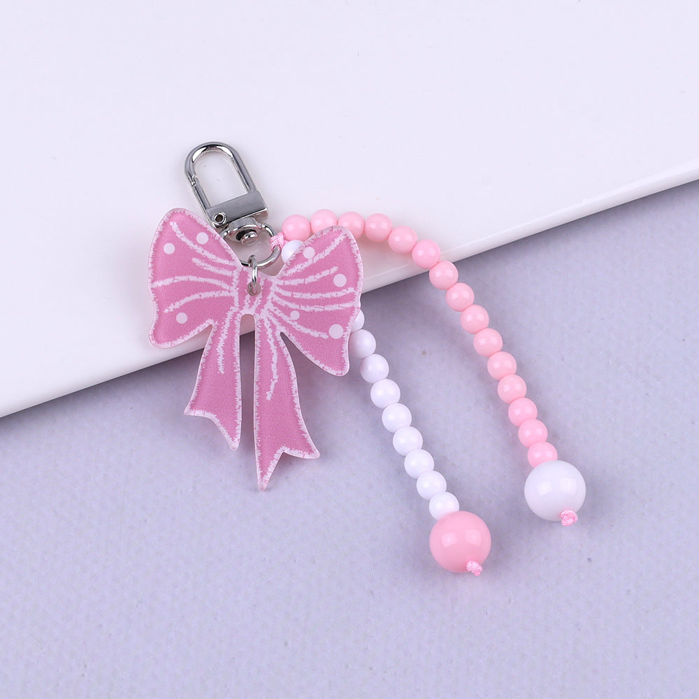 Bow Charm Beaded Bag Keychain - C3
