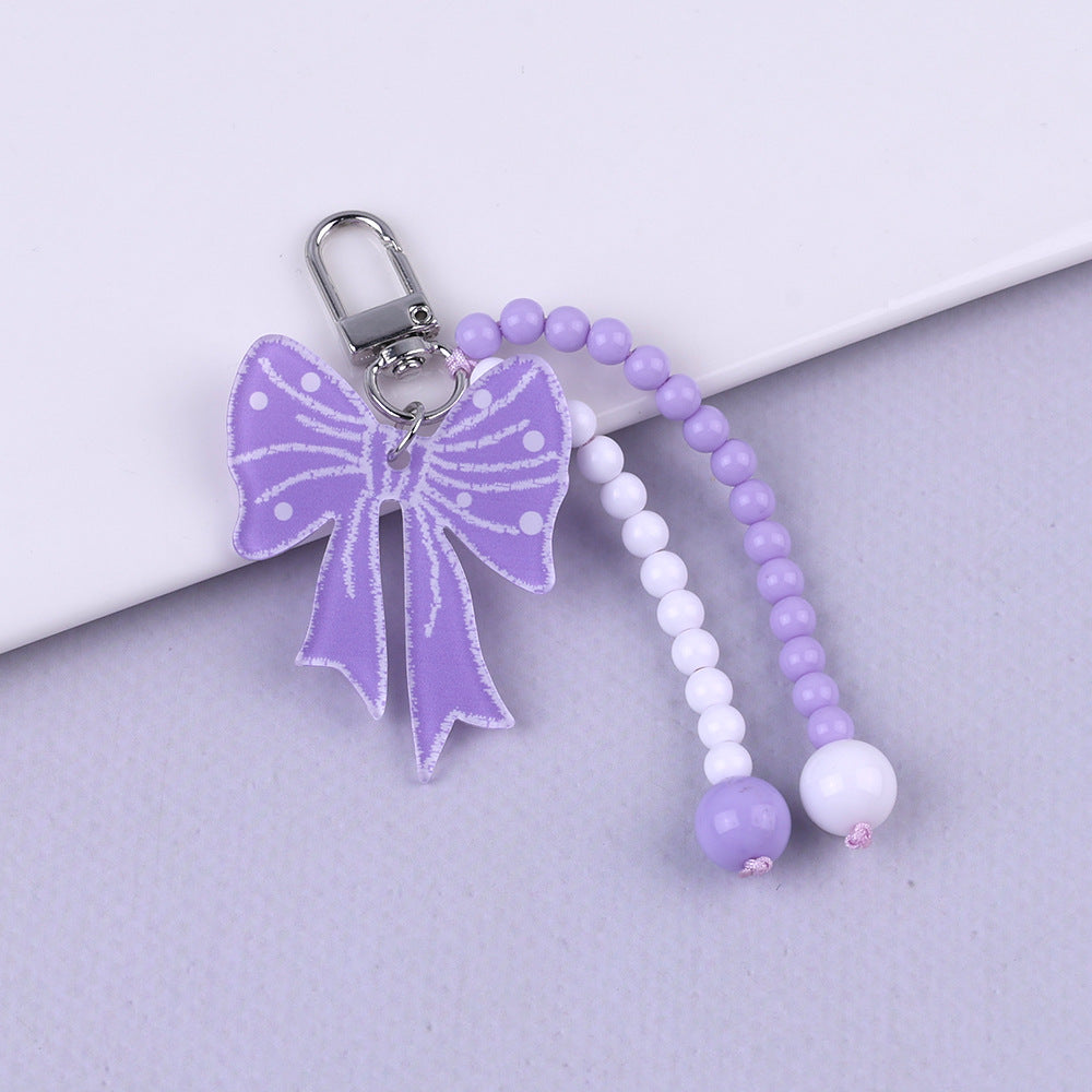 Bow Charm Beaded Bag Keychain - C5