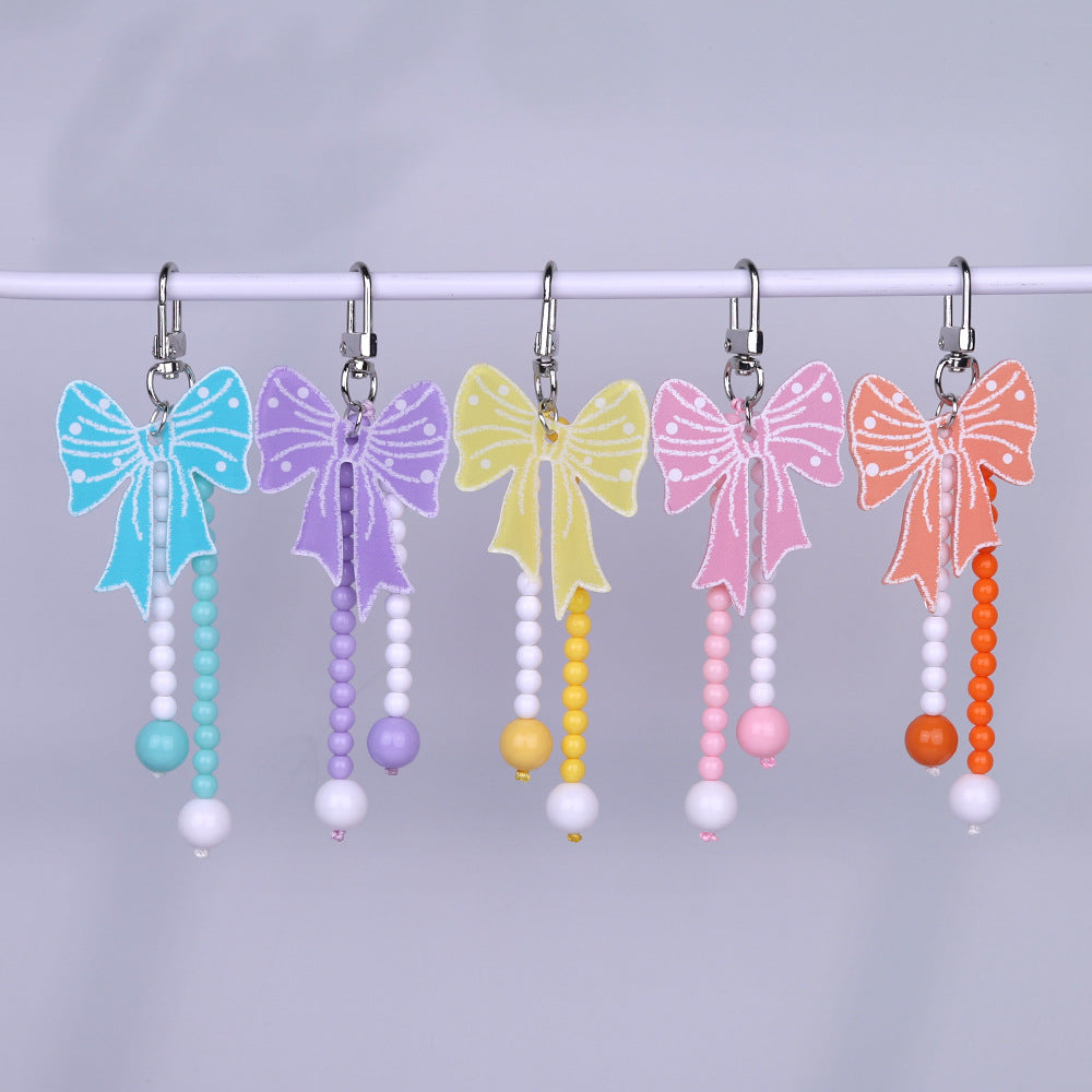 Bow Charm Beaded Bag Keychain