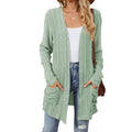 Ribbed Longline Open Cardigan With Pockets - LTGreen