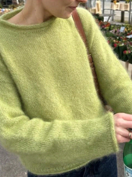 Fuzzy Brushed Knit Mock Neck Cropped Sweater - Green