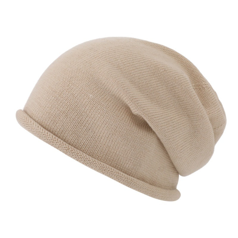 Slouchy Rolled Edge Knit Beanie - Apricot
