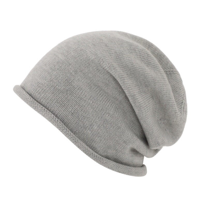 Slouchy Rolled Edge Knit Beanie - Light-Gray