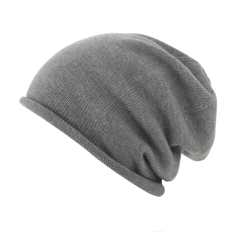 Slouchy Rolled Edge Knit Beanie - Mid-Gray