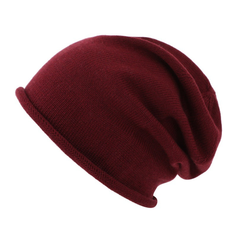 Slouchy Rolled Edge Knit Beanie - Red