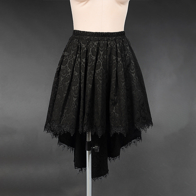 Sheer Lace High Low Midi Skirt - Black