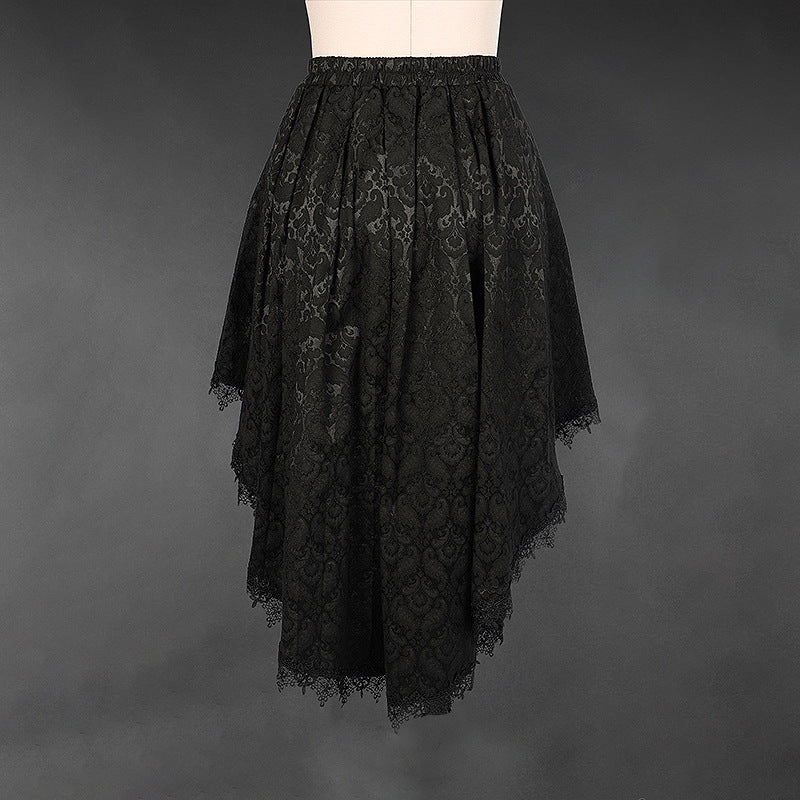 Sheer Lace High Low Midi Skirt - Black - 2