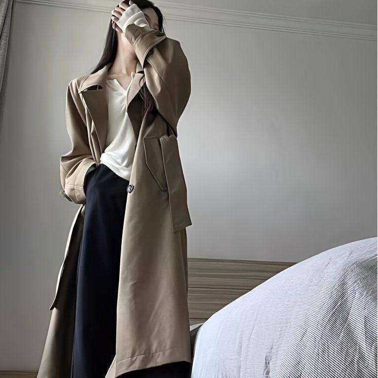 Oversized Double Breasted Belted Longline Trench Coat