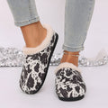 Cow Print Faux Fur Lined Clog Slippers - Black Cow