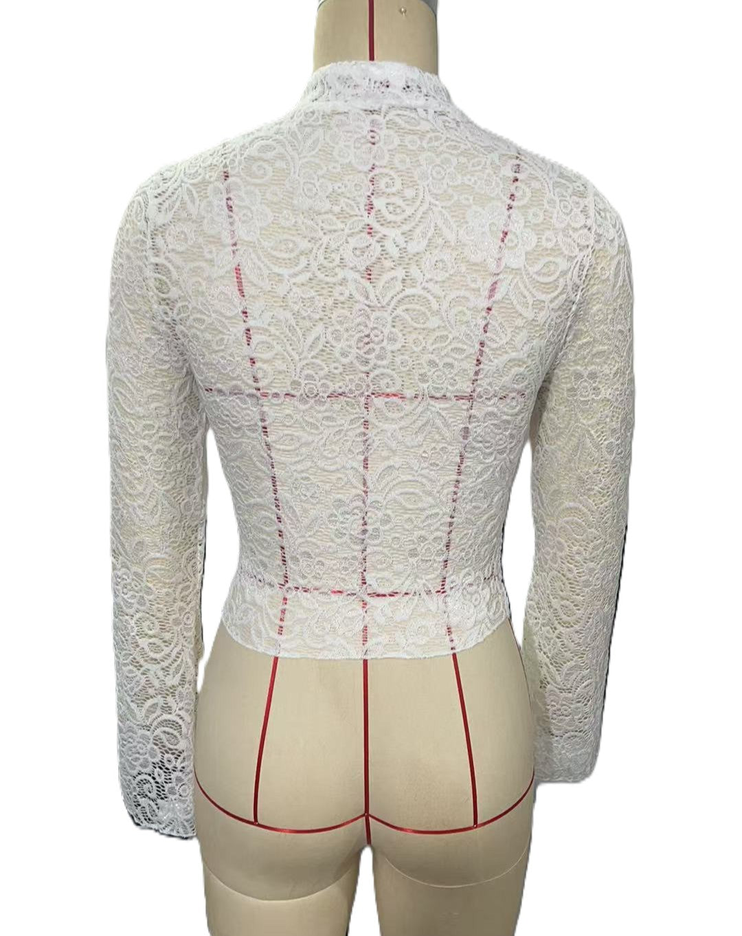 Sheer Lace Keyhole Bell Sleeve Blouse - White - 2