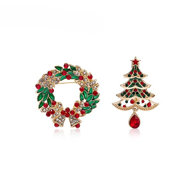 Crystal Wreath and Tree Drop Brooch