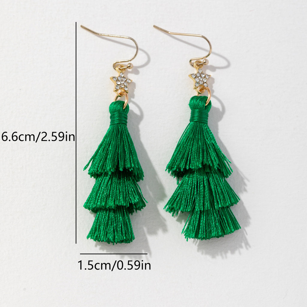 Layered Tassel Christmas Tree Earrings - view 1