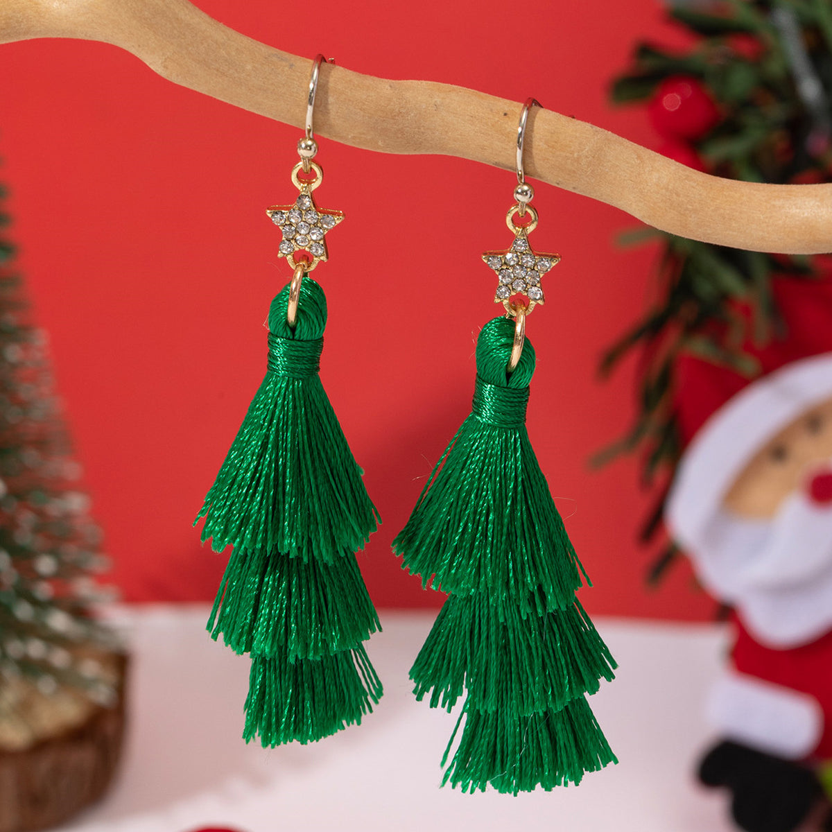 Layered Tassel Christmas Tree Earrings - view 2