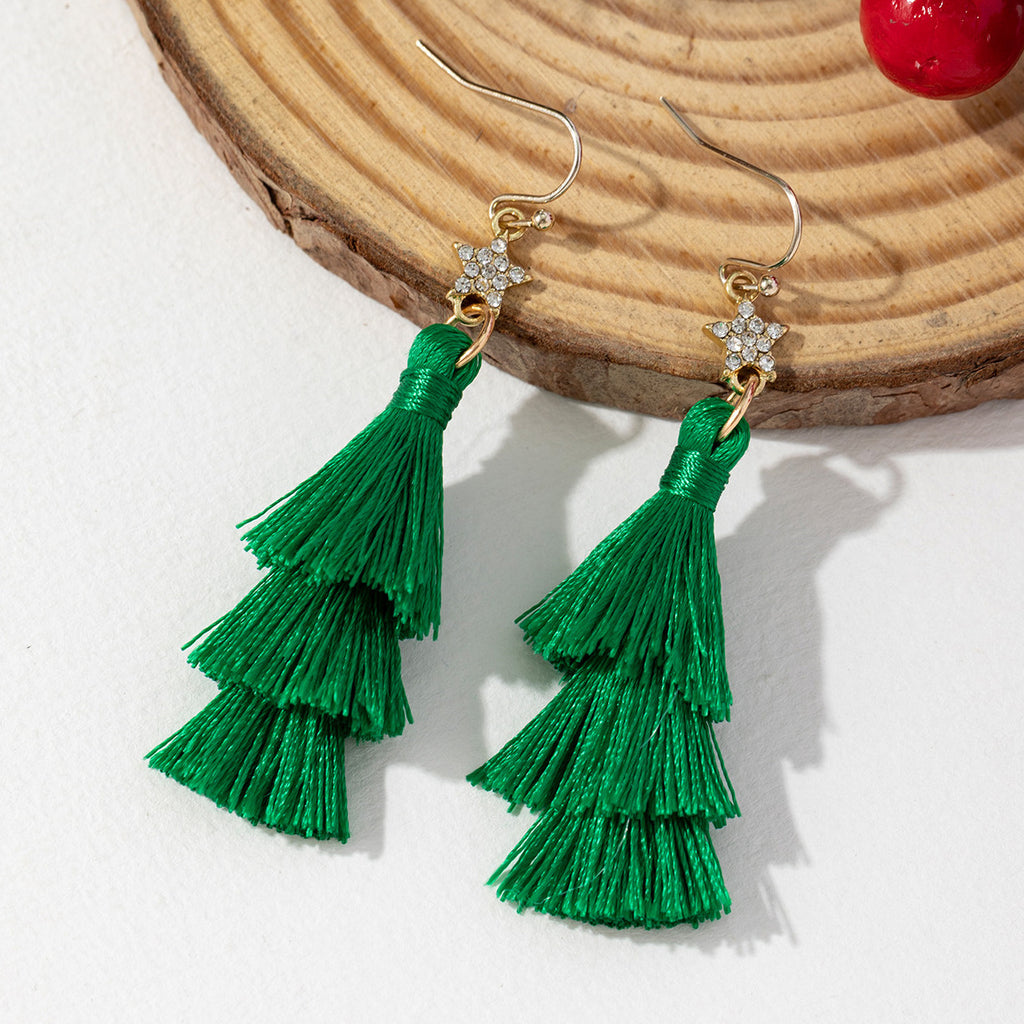 Layered Tassel Christmas Tree Earrings - view 3