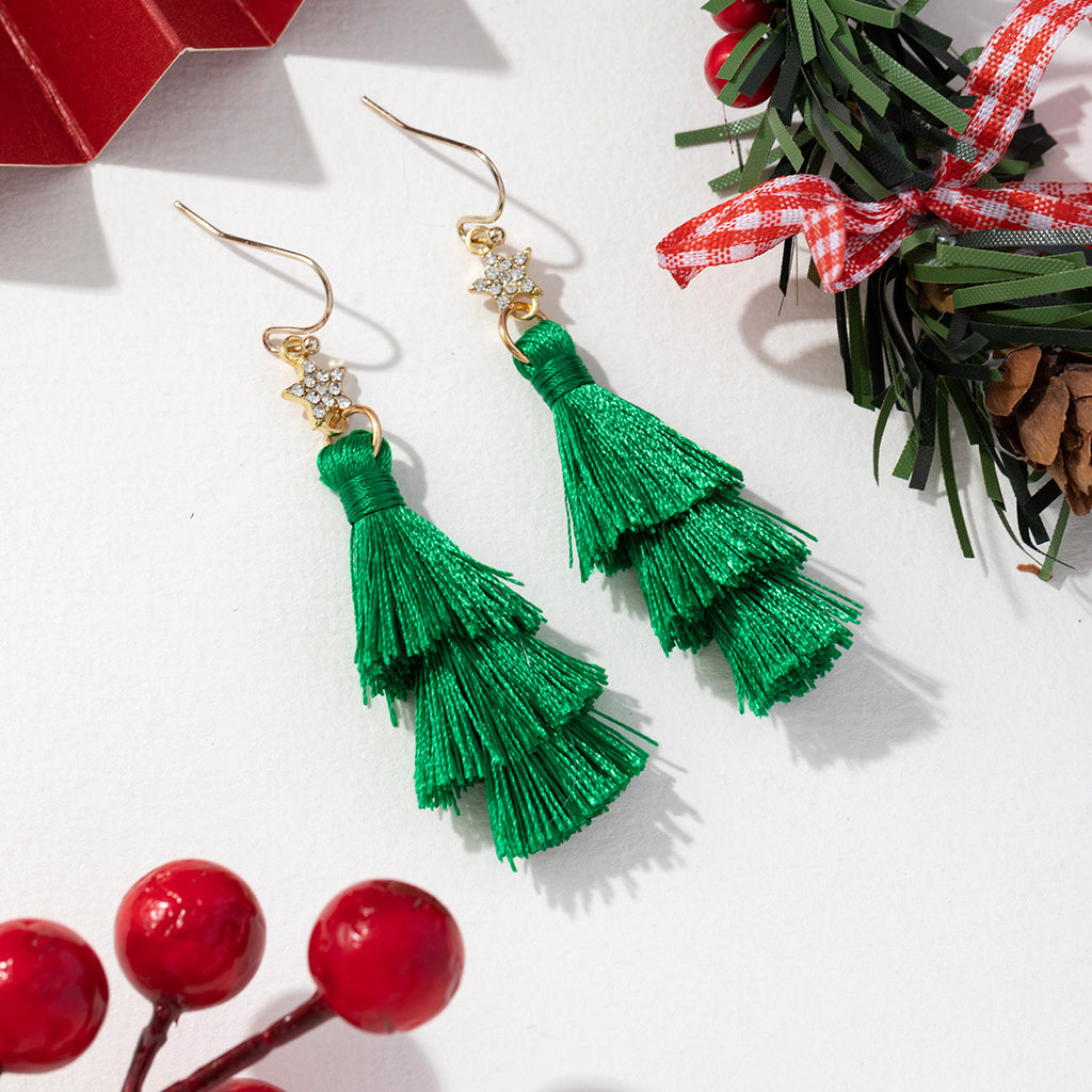 Layered Tassel Christmas Tree Earrings - view 4
