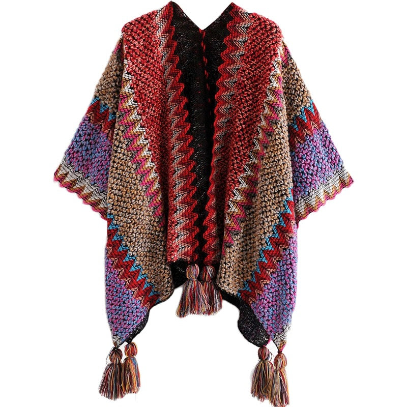 Chevron Knit Tassel Kimono Wrap - NO_1