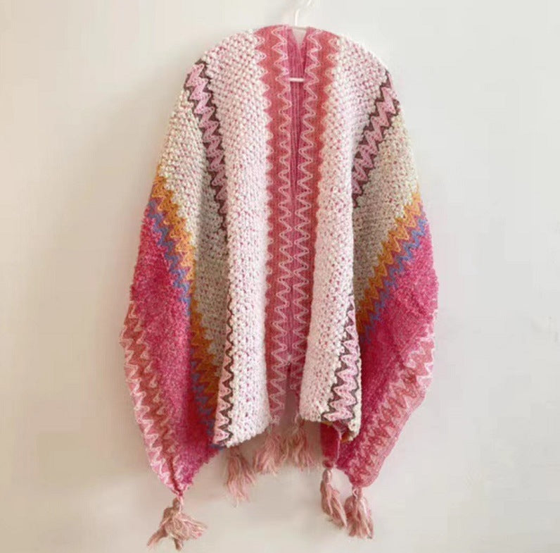 Chevron Knit Tassel Kimono Wrap - NO_17