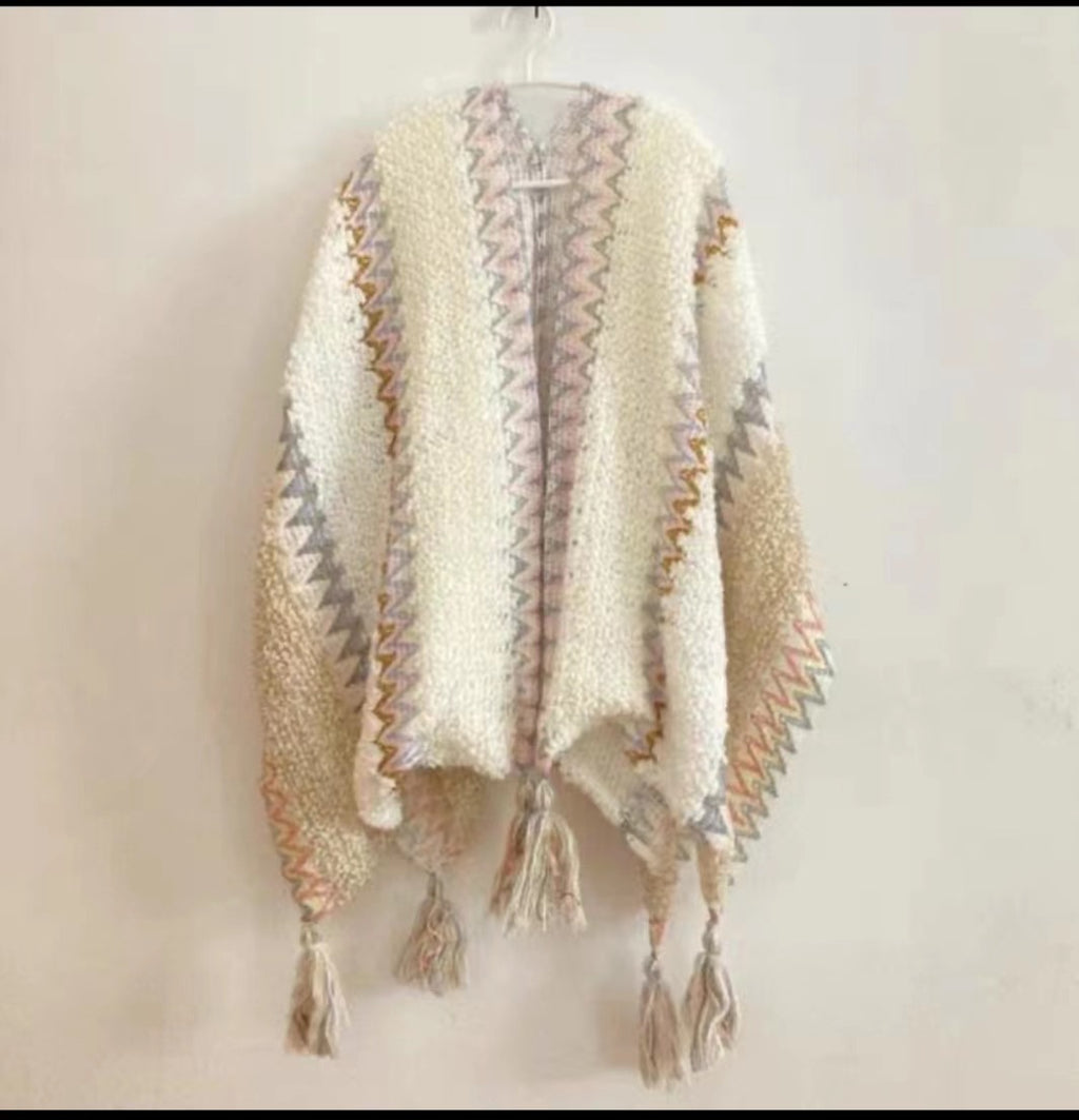 Chevron Knit Tassel Kimono Wrap - NO_20
