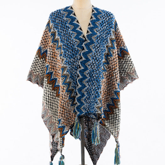 Chevron Knit Tassel Kimono Wrap - NO_21