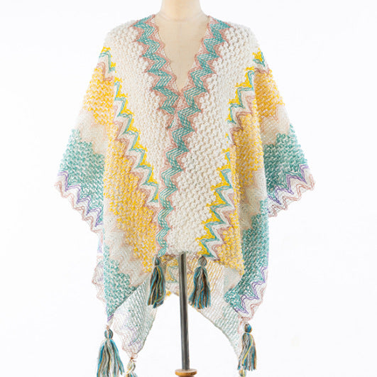 Chevron Knit Tassel Kimono Wrap - NO_24