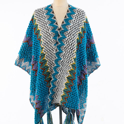 Chevron Knit Tassel Kimono Wrap - NO_25